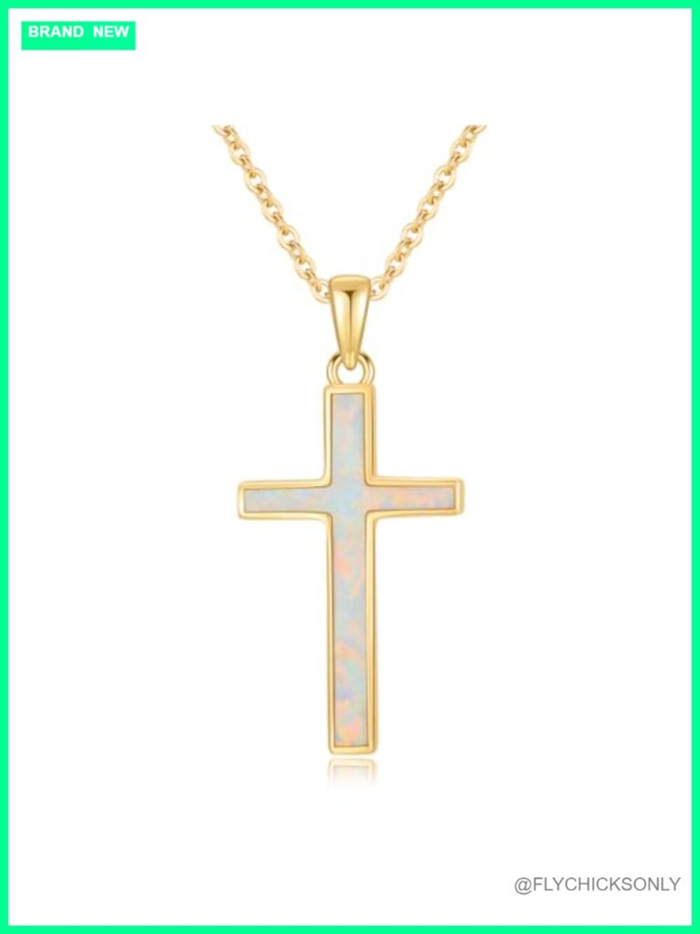 14K Solid Gold Opal Cross Necklace 16+2" Extender Pendant Women Gift